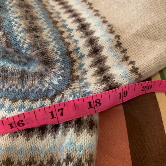 VTG Eddie Bauer Women's Cardigan Angora Fair Isle Beige Blue Sz M Cottagecore - Picture 12 of 16